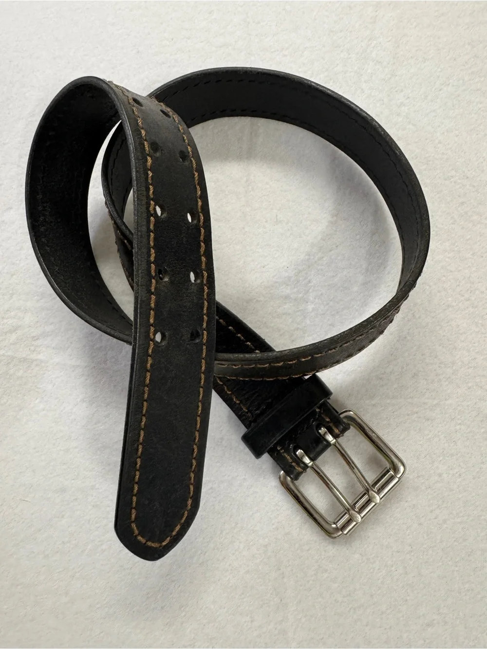 Men's Dark Brown Leather Belt with Contrast Stitching
